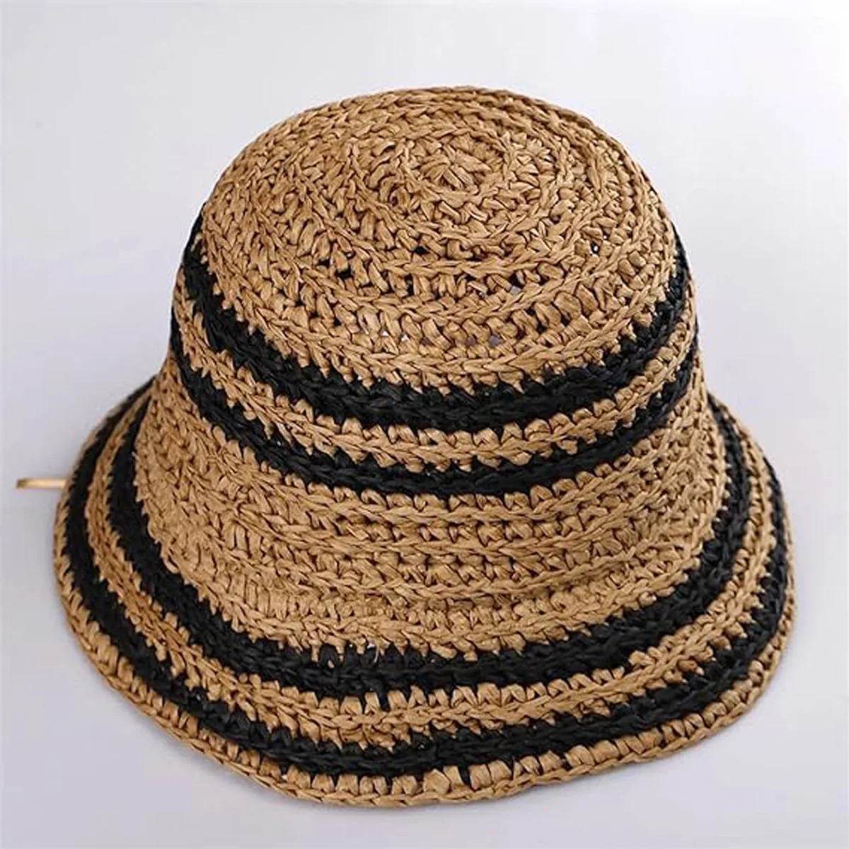 1 Stück Gewebter Strohhut für Damen, Sommer-Sonnenhut mit Streifen, Modischer Faltbarer UV-Schutz Papierhut Panama CJCYMZ055