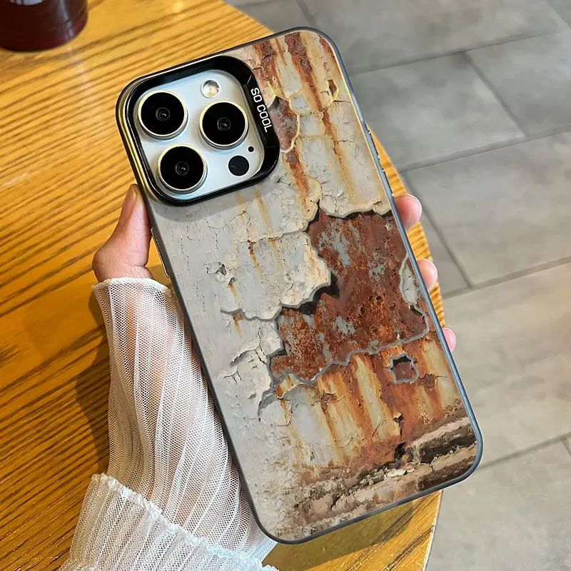 

Pattern design of rusty iron sheet phone case for iPhone 16 15 14 13 12 11 Pro/ Max/Plus shock-proof rear cover anti-fingerprint