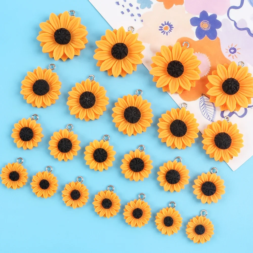 10 stücke 16/18/24/30mm Harz Sonnenblumen Charms Süße Magritte Blumen Anhänger Für Ohrring Schlüsselanhänger diy Schmuck Machen