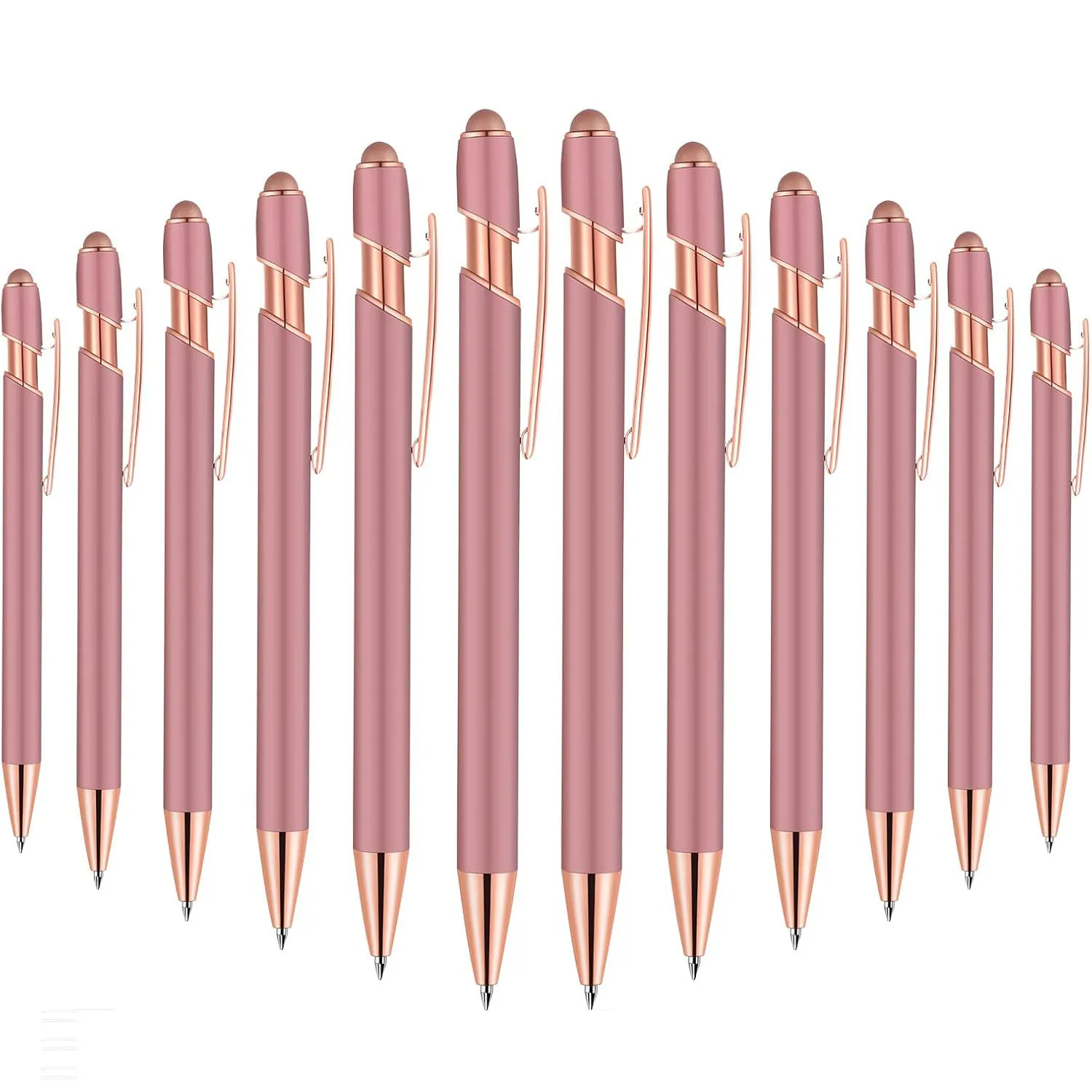 

12 PCS 2 in 1 Stylus Ballpoint Pen with Stylus Tip 1.0 mm Black Ink Metal Pen Stylus Pen for Touch Screens Rose Gold