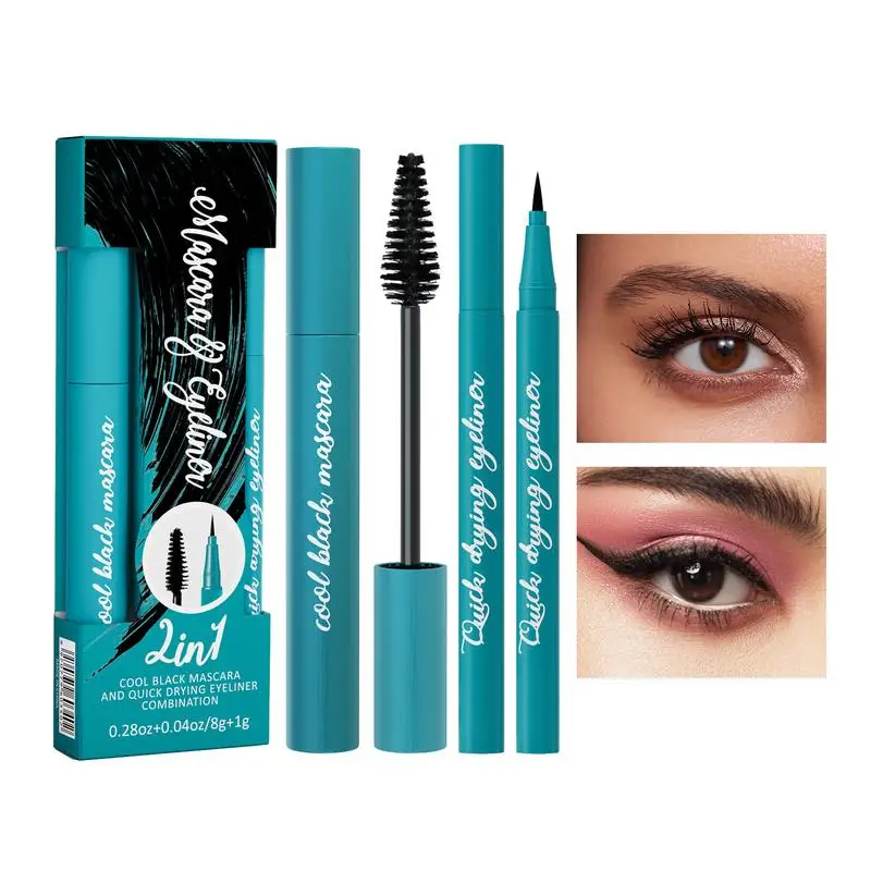 2 Pcs/set Mascara 4D Silk Fiber Eyelash Volume Lengthening Black Eye Lashes Extension Makeup Waterproof Mascara Eye liner Kit