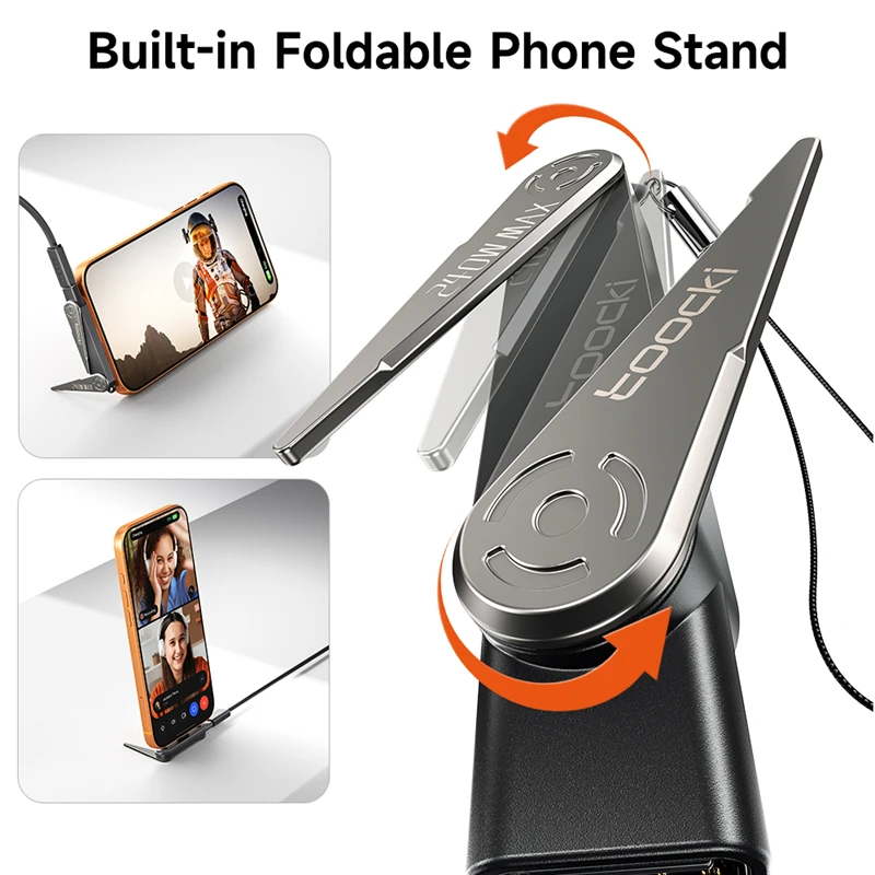 240W Foldable Stand PD 3.1 Fast Charging Cable 2 In 1 Type C To Type C Nylon Braided Data Cable For iPhone 17 Pro Samsung Xiaomi