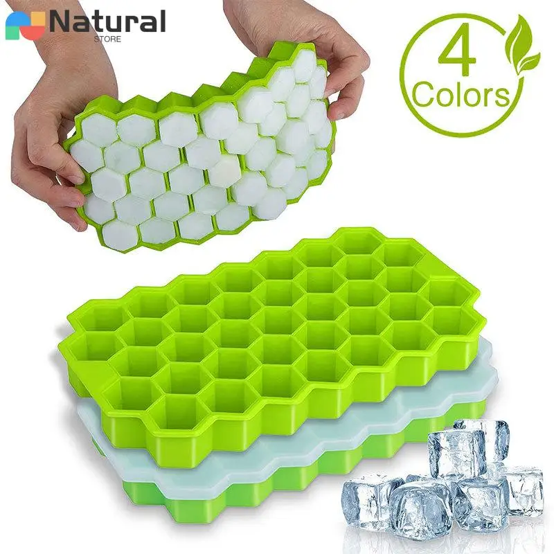 37 Grids Silicone Honeycomb Ice Cube Mold with Cover Ice Making Mould Silicone Homemade Food Supplement Box Ice Cube Molds