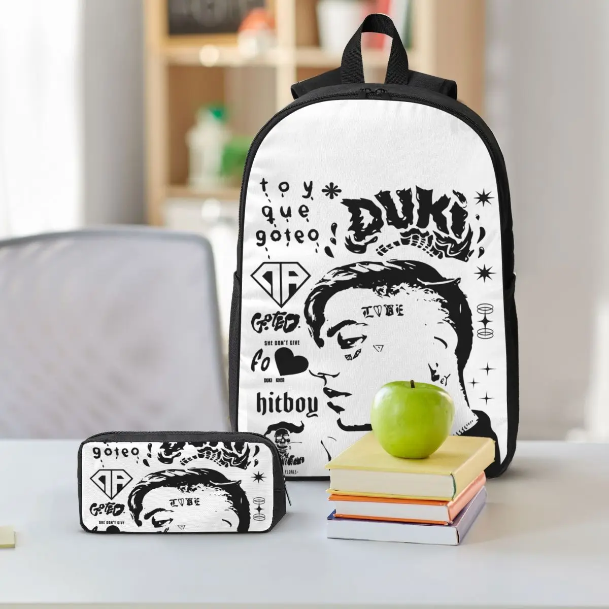 Duki Hip Hop กระเป๋าเป้สะพายหลังนักเรียนชายหญิง BookBag กระเป๋าโรงเรียนแล็ปท็อปไหล่กระเป๋า 3 PS ถุงอาหารกลางวันฉนวนดินสอกรณี