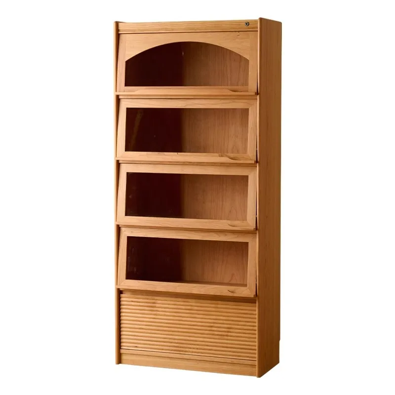 

Cherry wood solid wood bookcase Nordic glass door combination figure display Japanese living room dining side cabinet