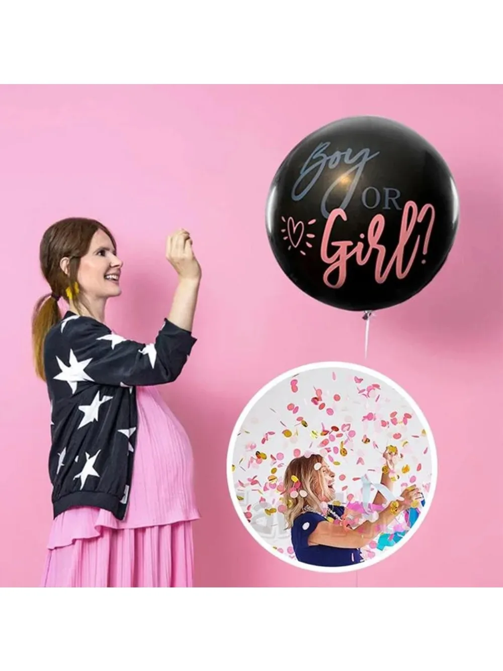 36-Zoll-Latexballon, schwarz, Junge oder Mädchen, Geschlechtsenthüllungsballons mit Konfetti für Babyparty, Geburtstagsfeier-Dekoration – Detail 1