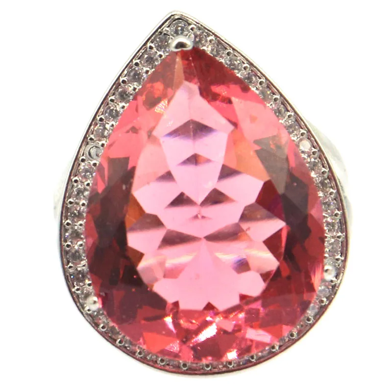Compre 5 y obtenga 1 gratis 24x19mm SheCrown piedra preciosa grande morganita rosa Topacio azul Rodolita granate peridoto CZ anillos de plata de compromiso