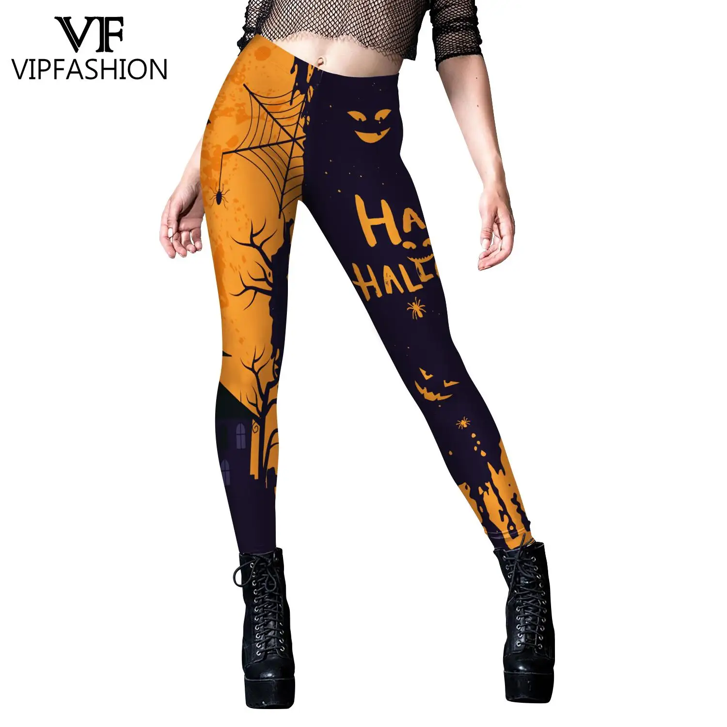 VIP FASHION Halloween Party Skull Pumpkin 3D Printed Elastic Tight Pants Cosplay For Women Push Up Fitness Leggings Trousers