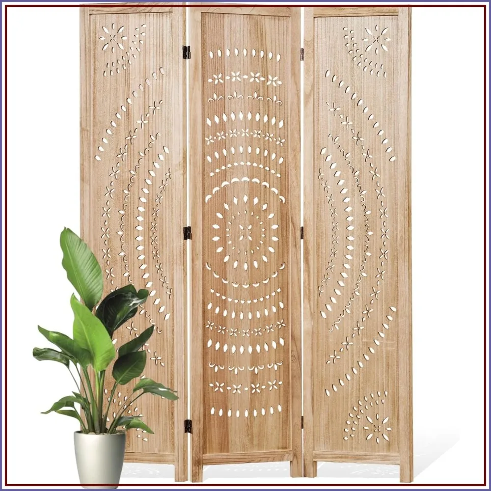 66.9In Folding Room Divider 3 Panel Wood Privacy Screen Freestanding Partition Home Office