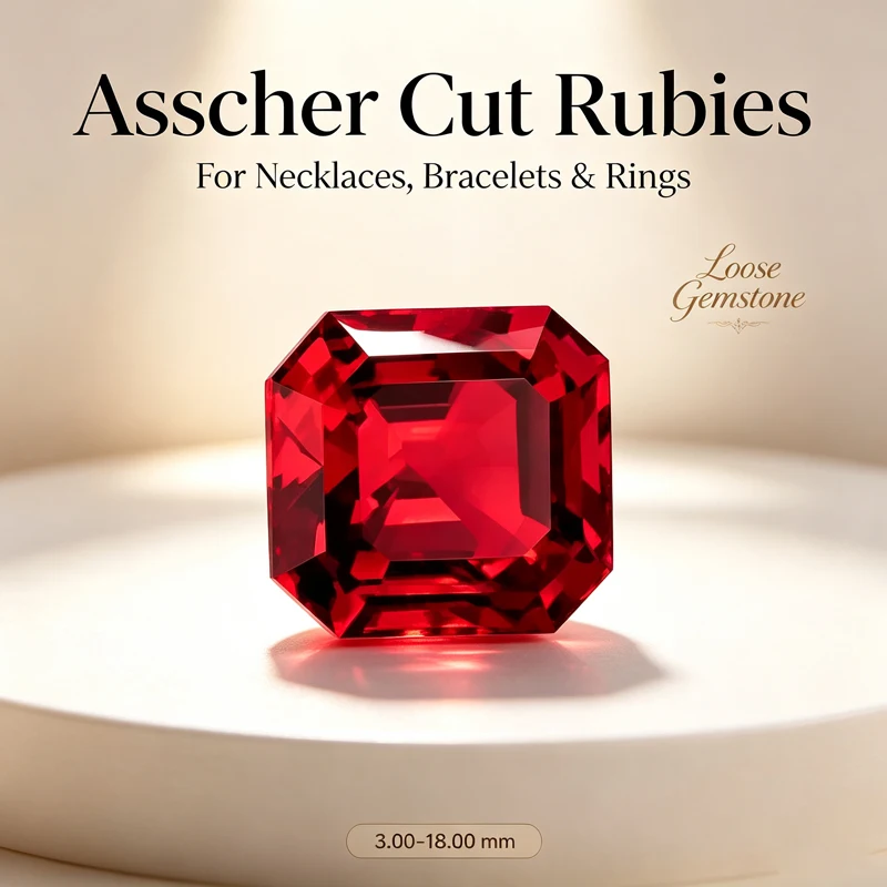 Asscher Cut Ruby Loose Stone, Vivid Red Ruby Gemstone, DIY Jewelry Making Supplies for Necklaces Bracelets Rings Handcraft
