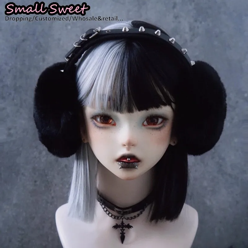 Gothic Punk Handmade Rivet Leather Earmuff Dark Warm Ear Black Plush Subcultural Y2K Girl Protection Winter Earmuffs Accessories
