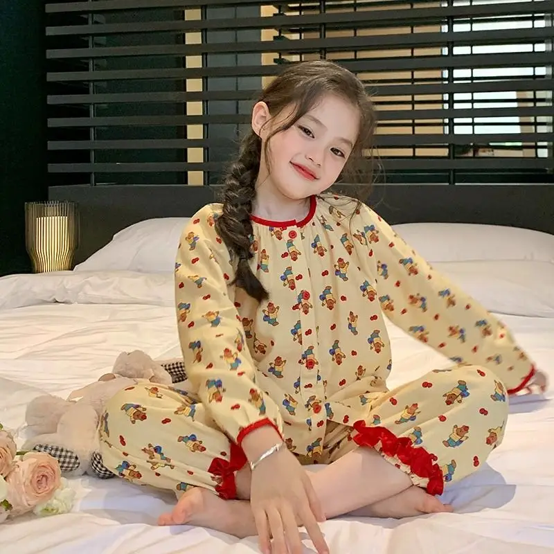 Kids Country Garden Homewear Set Cartoon Long Sleeve Pajamas for Toddler Soft Cotton Sleepwear for Children Spring Autumn Wear