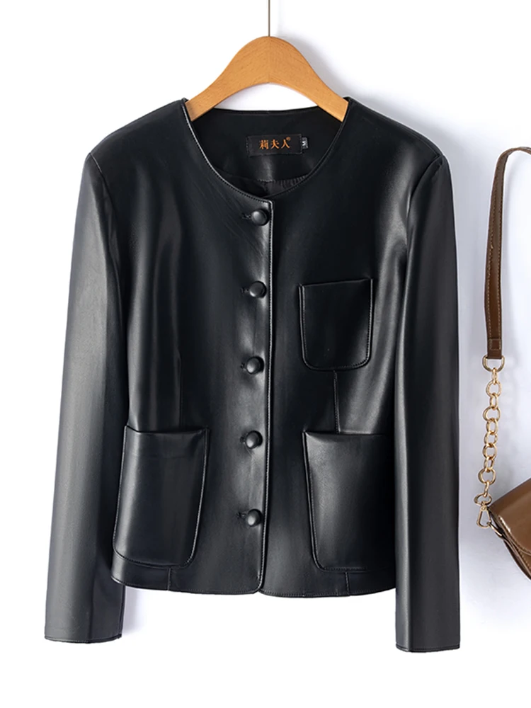Modny skórzany płaszcz motocyklowy damski ze skóry naturalnej, jesień 2025, nowość, prawdziwy płaszcz skórzany.