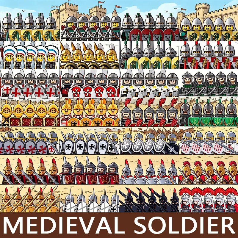 Figurines de Soldats Romains Médiévaux, Blocs de Construction, Château, Chevalier, Croisiers, Commandant, Viking, Guerrier Égyptien, Briques, Jouets, Cadeaux