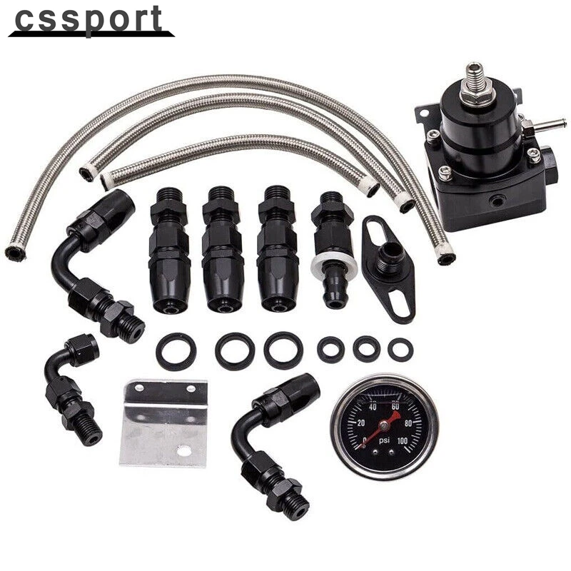 

Universal Adjustable Fuel Pressure Regulator Kit 100psi Guage AN6 Fitting Black