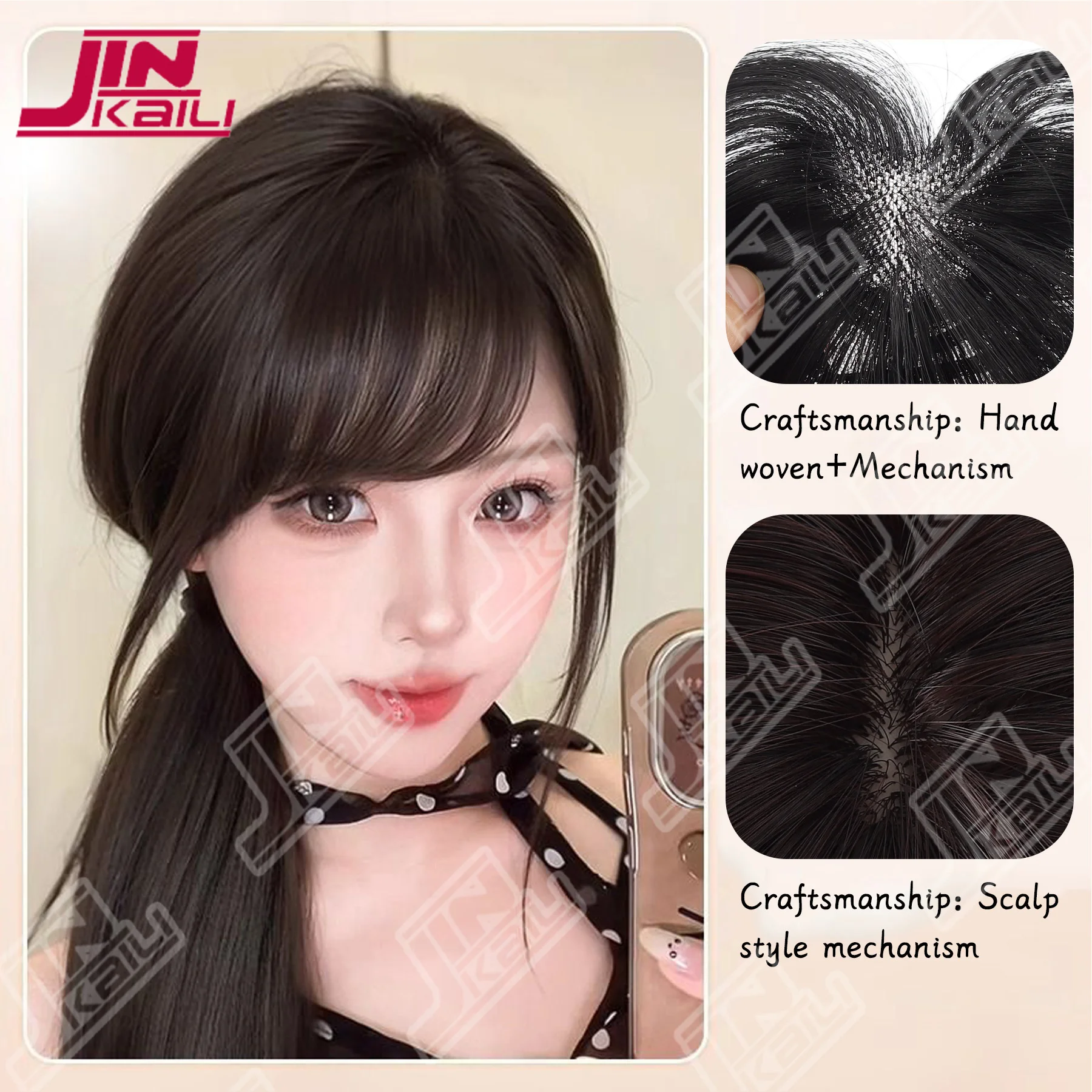 Synthetic Invisible Seamless Head Straight Hair side-swept bangs Bangs Head Overhead Natural Invisible Replacement Cover White