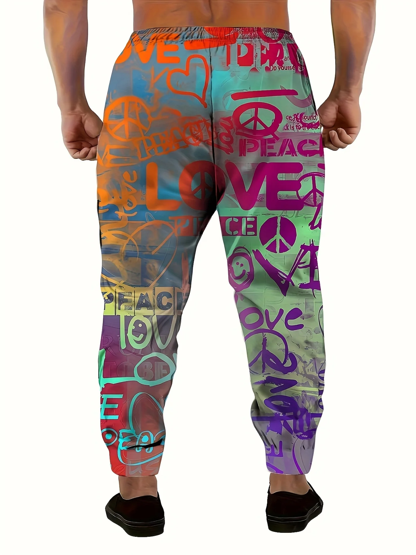 Neuheiten: Graffiti Love Peace Print Unisex Jogginghose, Gerade Geschnitten, Hip-Hop Streetwear Sweatpants, Urbanes Alltagsoutfit – Detail 4