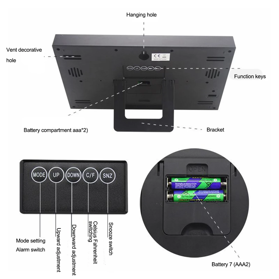 

A04G-Digital Wall Clock LCD Large Number Time Temperature Calendar Alarm Table Desk Clock Modern Design Office Home