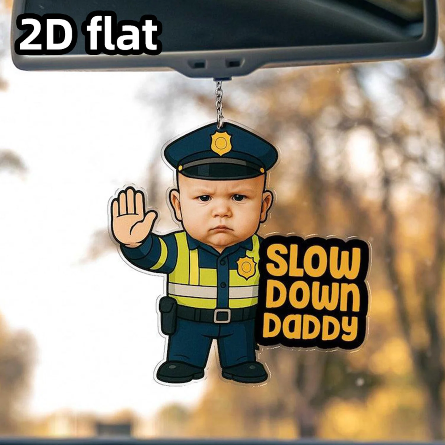 Custom Image & Text Car Rearview Mirror Hanging Decor, 2D Flat Acrylic Car Charm, Novelty Gift for Dad