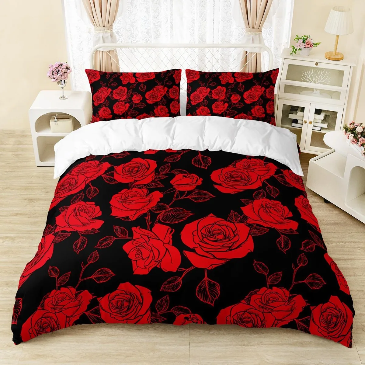Rose Flower Duvet Cover Set Twin Queen King Microfibre Bedding Set for Valentine's Day Mother's Day Daily Polyester Quilt Cover