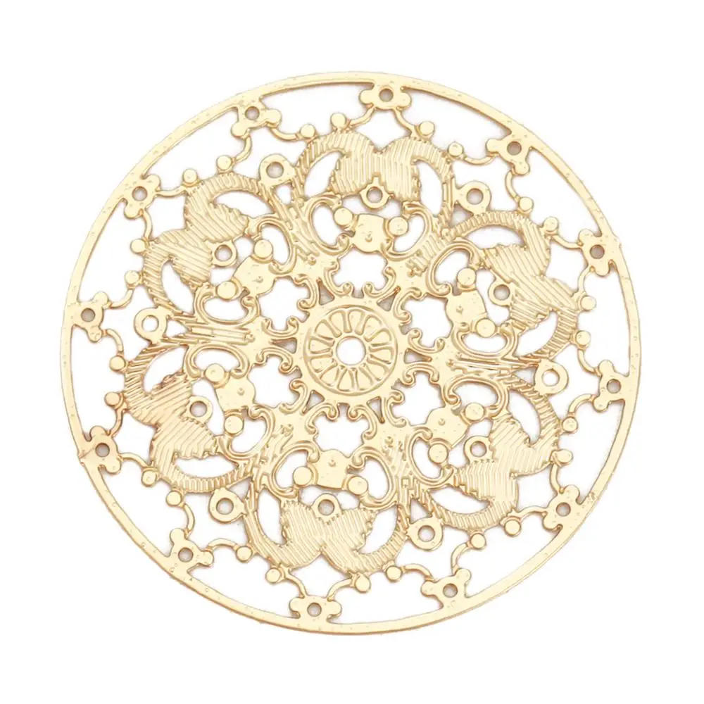 DoreenBeads Iron/Copper Alloy Filigree Stamping Connectors Round Silver Color/Gold Color DIY Making Jewelry Gifts 25mm Dia,10PCs