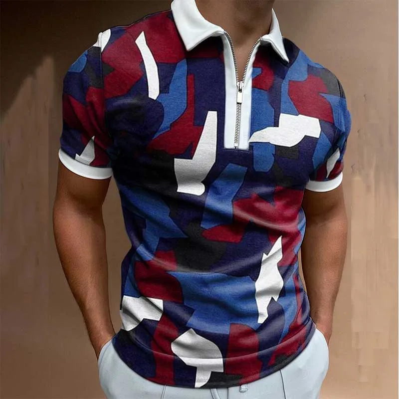 Cross-border 2024 Europe and the United States spring and summer short-sleeved new POLO shirt zipper check color matching men\'s