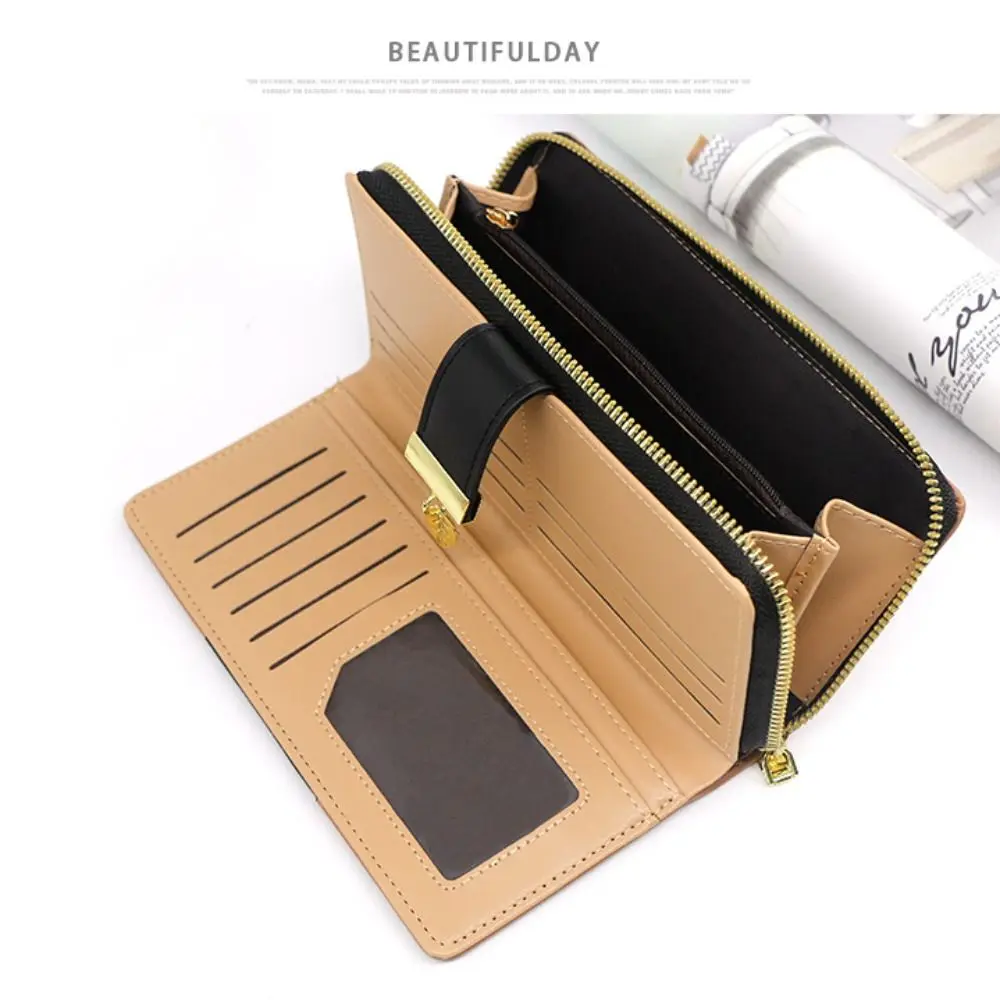 

Новый длинный кошелек на молнии с пряжкой и полым листом, женский кошелек, многофункциональный клатч для женщин и девочек