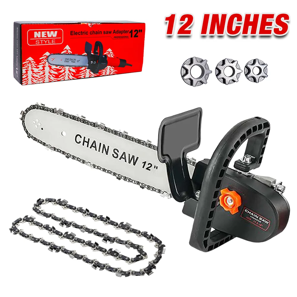 12 Inch Electric Chain Saw Adapter Home DIY Power Tool Kit for 100-180mm Angle Grinder, M10-M14-M16 Adjustable Chain Saw Adapter