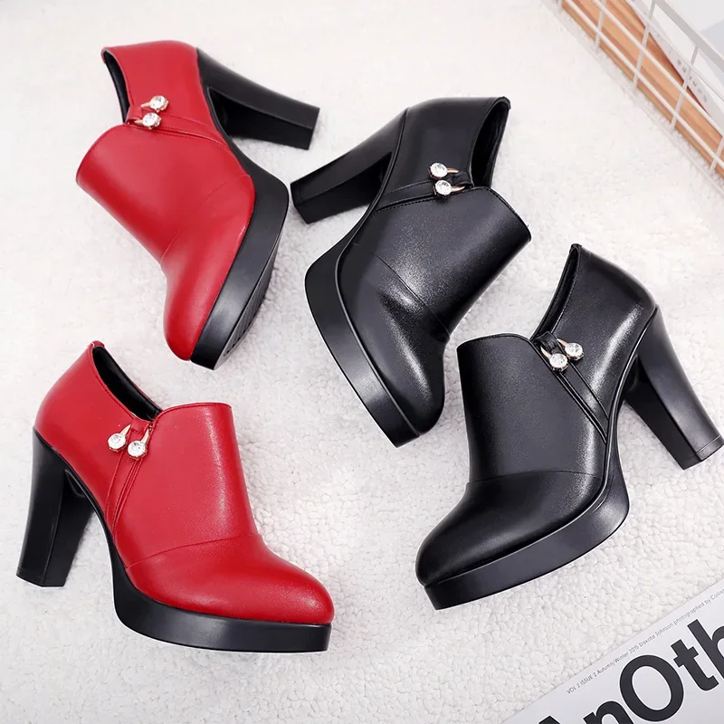 Deep Mouth Split Leather Shoes Woman High Heels 2025 Autumn Pointed Toe Pumps Women Office Shoes Small size 32 43