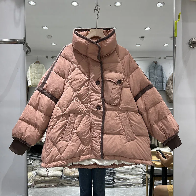 Women Jacket New Autumn Winter Parkas Female Down Jackets Stand Collar Loose Stitching Casual Warm Parka Female Outwear