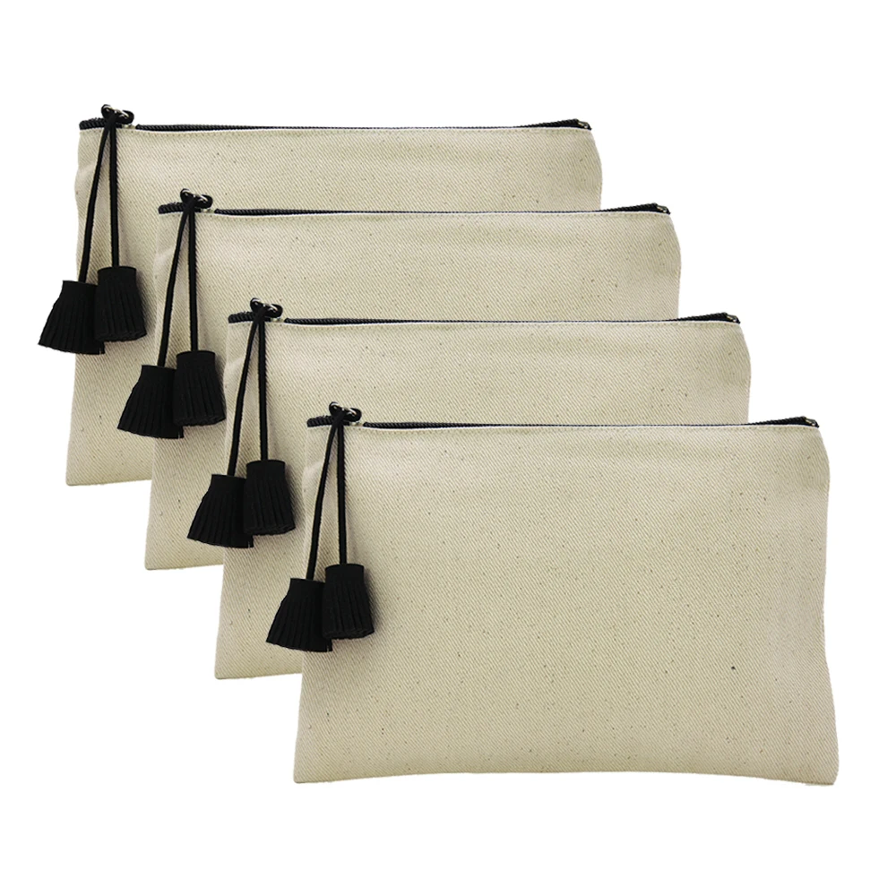 Bolso de mano de lona de algodón natural liso, bolsa de aseo de viaje personalizada, 4 piezas, 16oz
