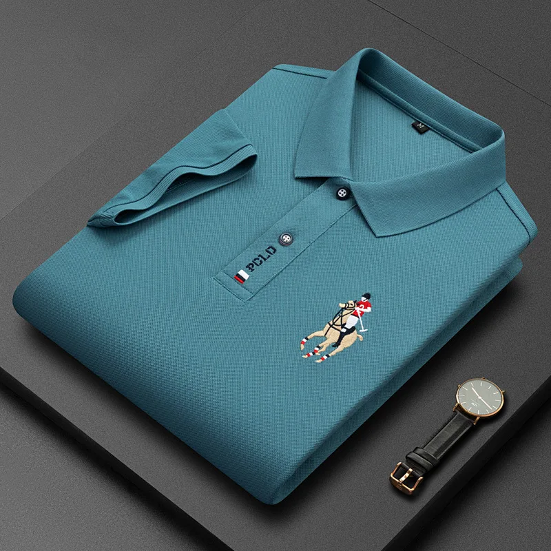 New Summer Breathable Jacket Luxury Men\'s Cotton Embroidered Business Short Sleeve POLO Shirt Solid Color Lapel Men Casual