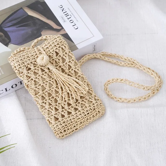 Nuevo Bolso Bandolera Estilo Boho, Mini Bolso Cuadrado Pequeño, Bolso Tejido a Mano, Color Beige Caqui, Bolsa para Teléfono Móvil, Uso Casual