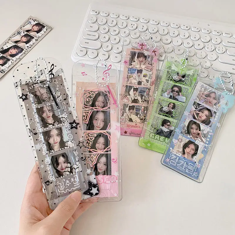 

1PC Girls Transparent Glitter Photo Card Holder Student Cartoon Star Design Long Style Fashion Photo Booth Strip Display Sleeves