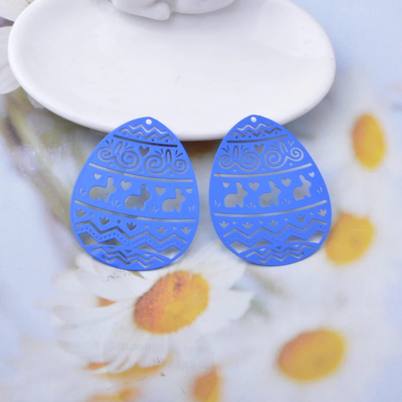 20 Stück AB7597 Messing Goldene Ovale Osterhase Liebesmuster Anhänger Bunte Charms DIY Schmuck Ohrringe Herstellung – Detail 8