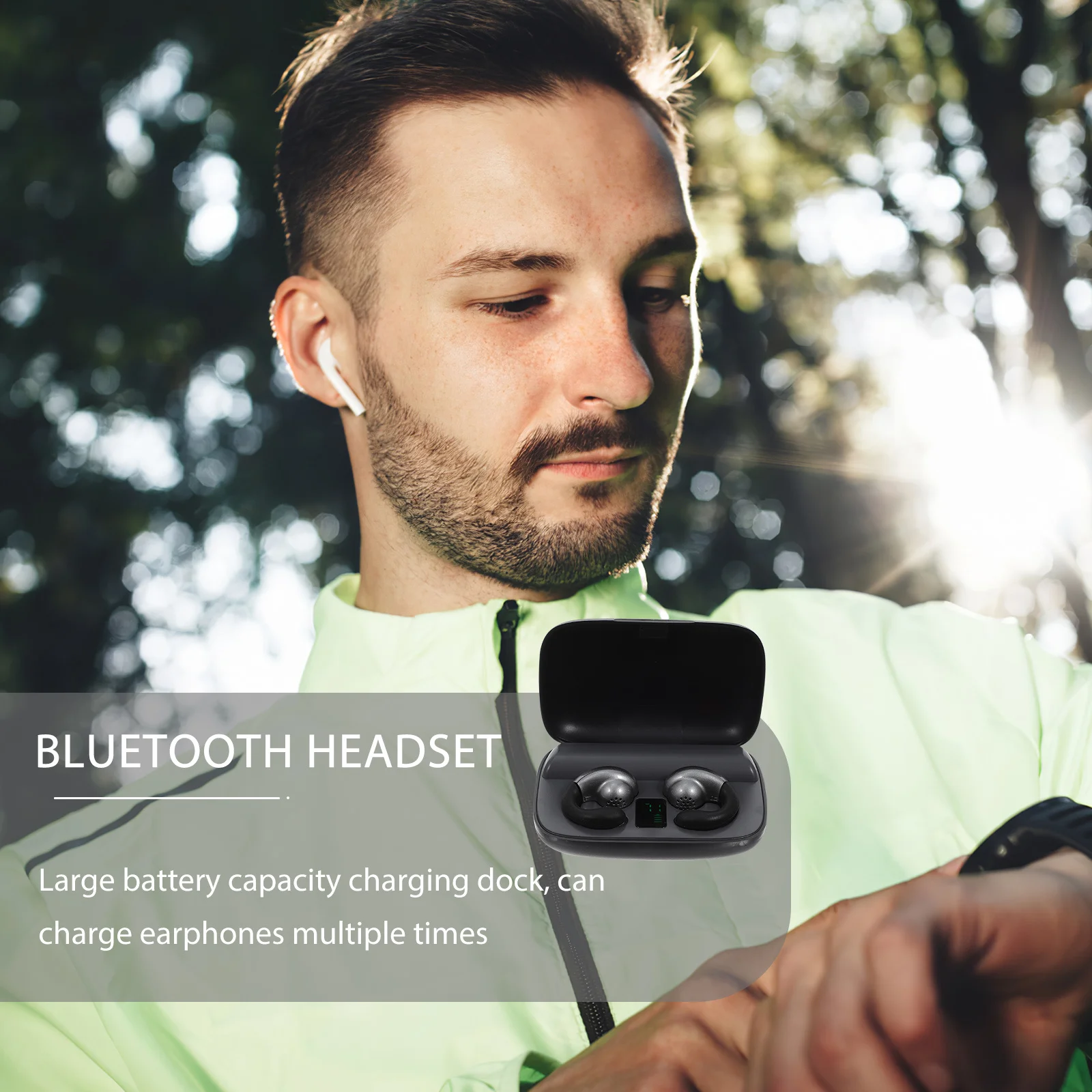 

Bone Conduction Wireless Earphones Ear Hook Sports Headsets Charging Dock Large Hifi Sound Calling Safe Outdoor