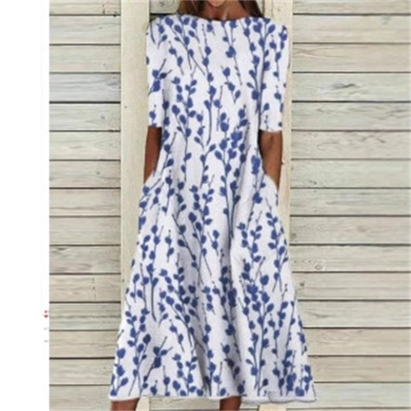 Abito lungo con stampa digitale Donna 2025 Primavera Estate Vestibilità ampia Casual Manica lunga Abito oversize stile Boho colorato