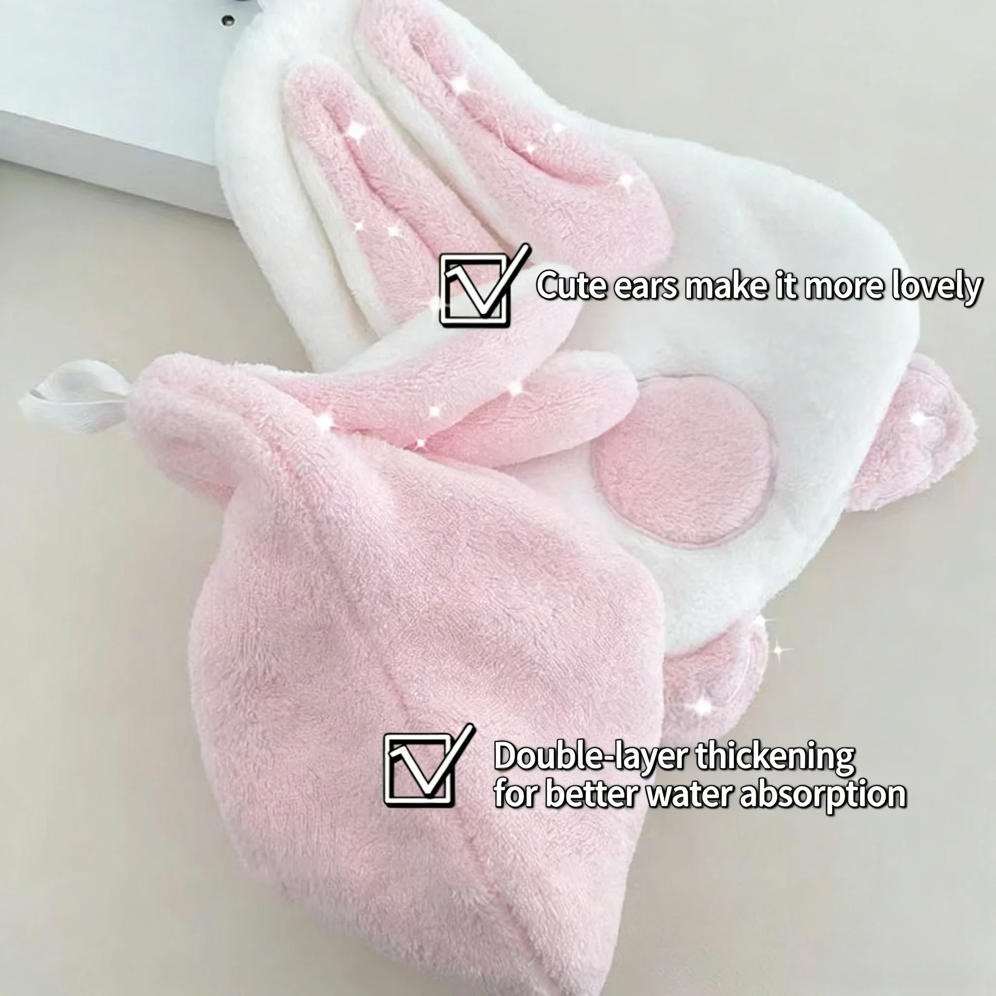 Soft Coral Fleece Hand Towel,Cute Rabbit Pattern,Thick and Absorbent Material,Hanging Hand Towel,Bathroom and Kitchen Towel.