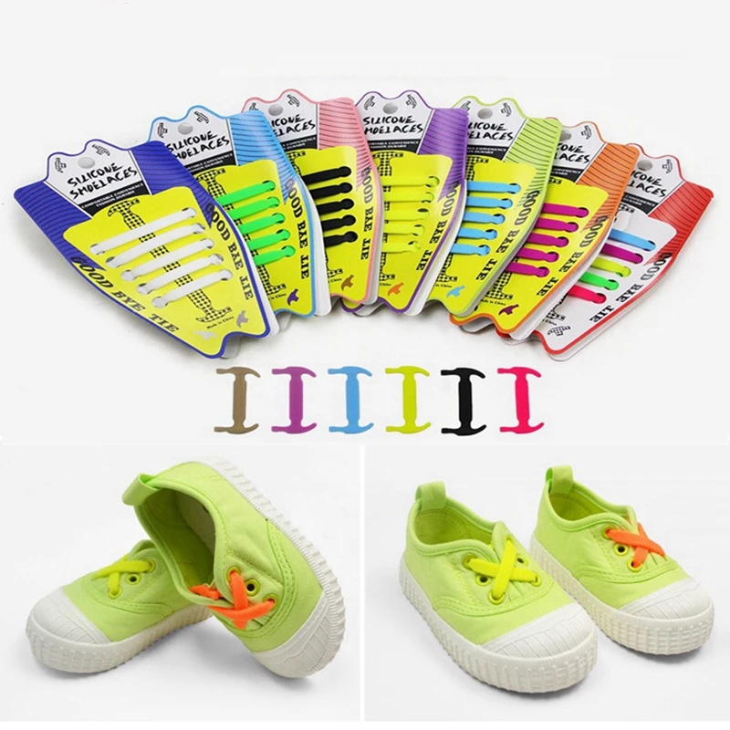 Children's Shoe Laces Without Ties Silicone Shoelaces Elastic Easy To Put On And Take Off Little Baby Lazy Lace 10 Pcs/1 Pair