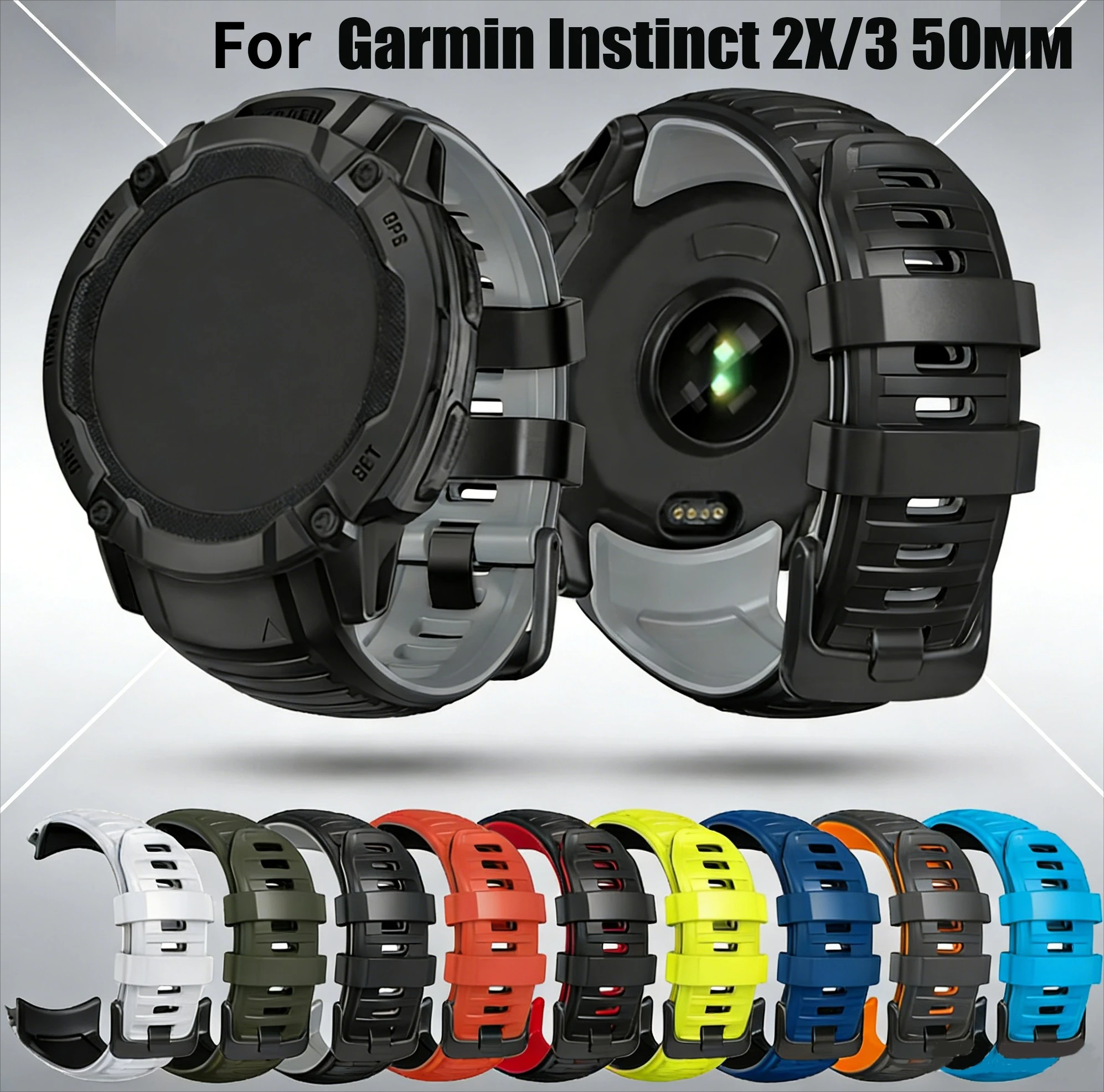 Instinct 3 50 mm zweifarbige Sport-Silikon-Uhrenarmbänder für Garmin Instinct 3 50 mm Armband für Instinct 2X-Armbänder