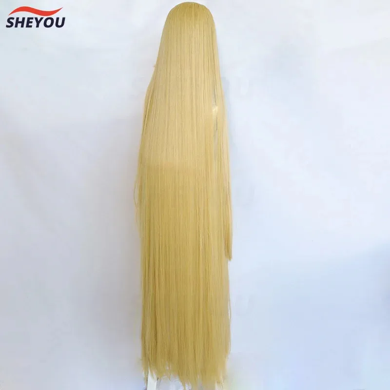 dd12Movie Rapunzel Tangled Princess Long Straight Golden Heat Resistant Synthetic Hair Anime Cosplay Wigs + Wig Cap