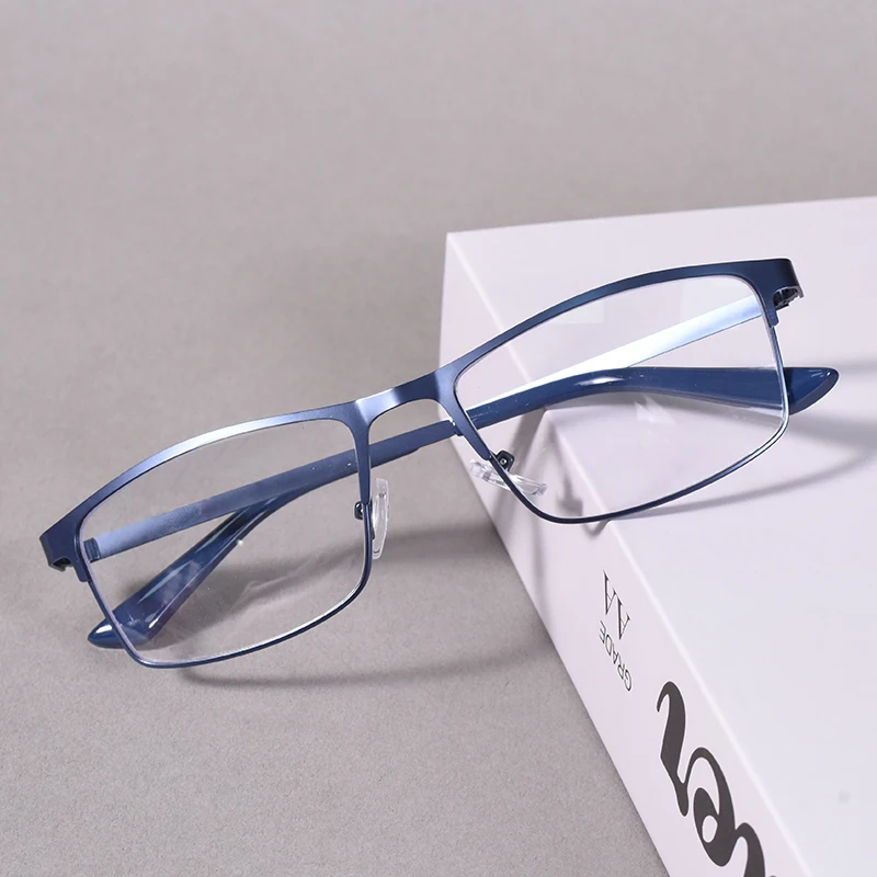 Blaue Rahmen-Lesebrille mit Blaulichtfilter für Männer und Frauen, Business-Metallrahmen, Korrektionsbrillengläser, Sehhilfe +125+175