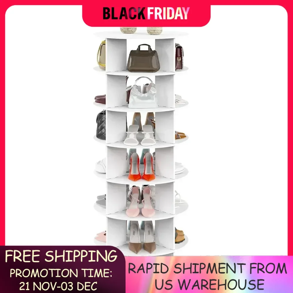 Rotating Shoe Rack 7-Tier Wood,Holds 32 Pairs of Shoes 360°Spinning,Space Saving,60