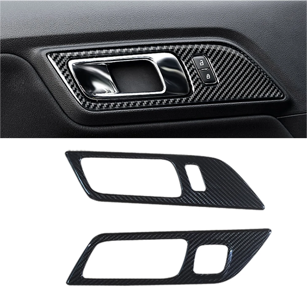 RHD Car Interior Accessories Real Carbon Fiber Inner Door Handle Frame Cover for Ford Mustang 2015-2020