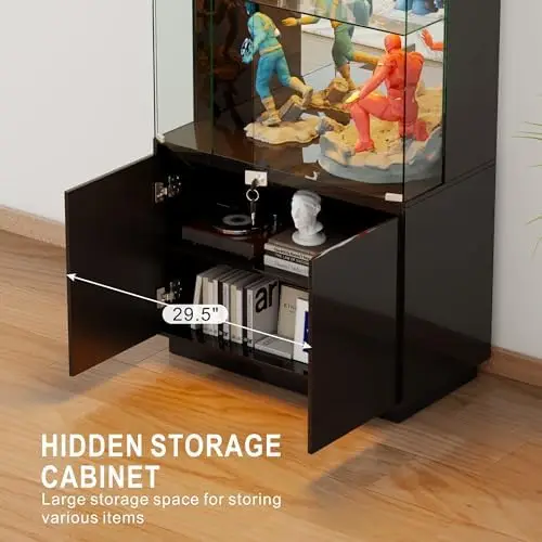 71" Tall Glass Display Cabinet - with LED Lights & Human Sensor, Locking Curio Cabinet with Adjustable Shelves, Modern view 6