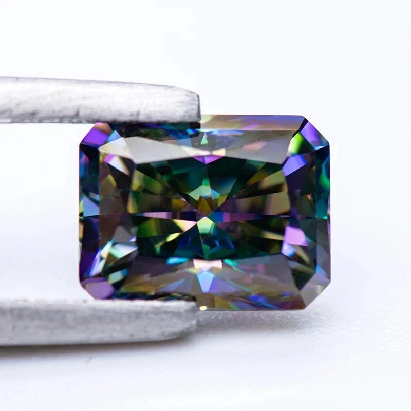 0.4~5.0ct Loose Moissanite Stone Radiant cut Rainbow Green Fine Gemstone For Jewelry Ring Inlay With GRA Certificate Pass Test