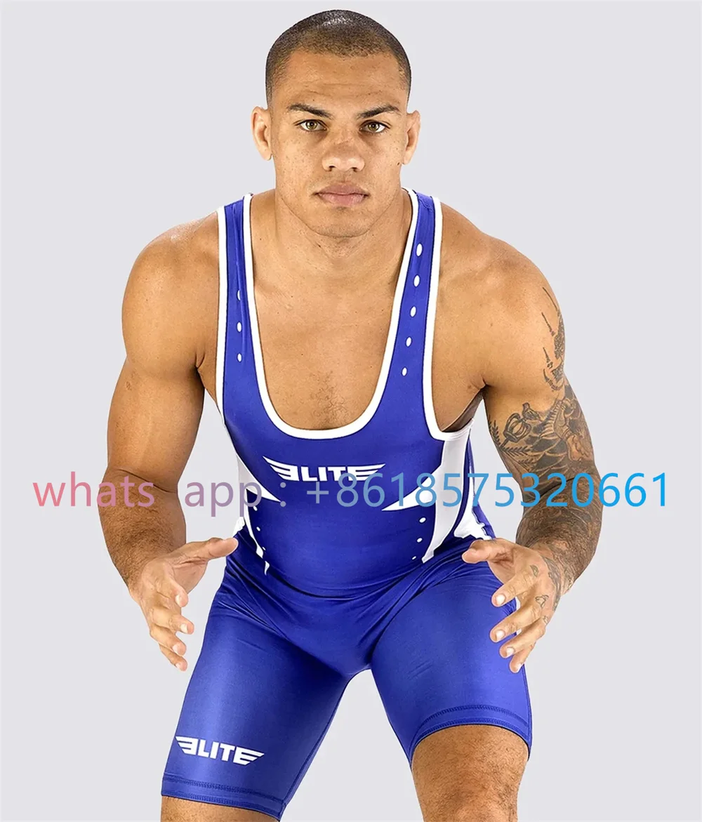 

Mens sleeveless Wrestling Suit Professional Training Competition Freestyle Coverall High Elastic Gymnastics Weightlifting Suit