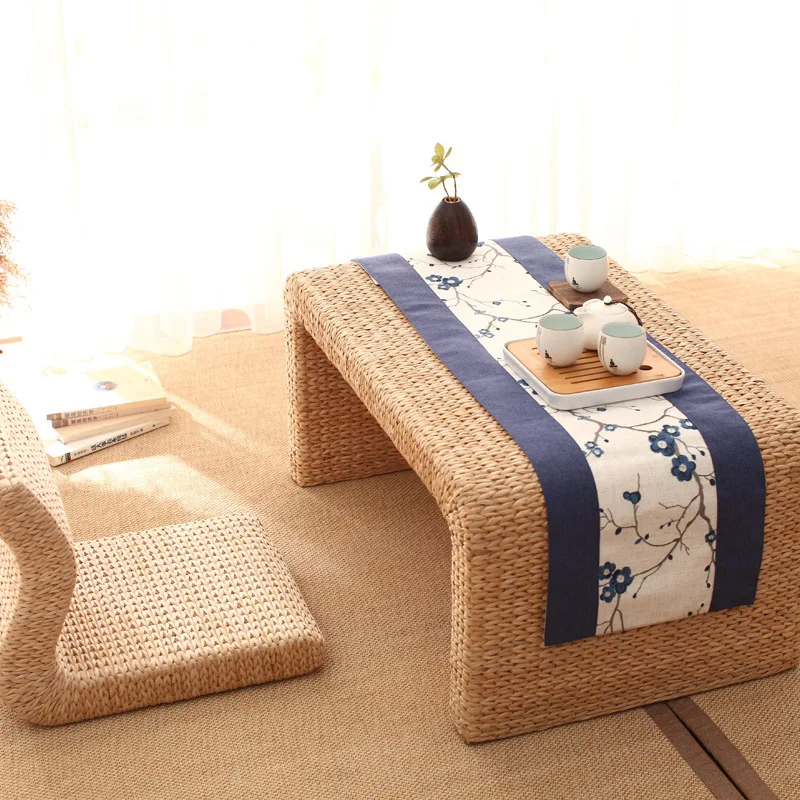 AOLIVIYA Sofa Floor Coffee Tea Table Portable Bed Folding Table Straw Tatami Kang Balcony Home Japanese Mini Desk