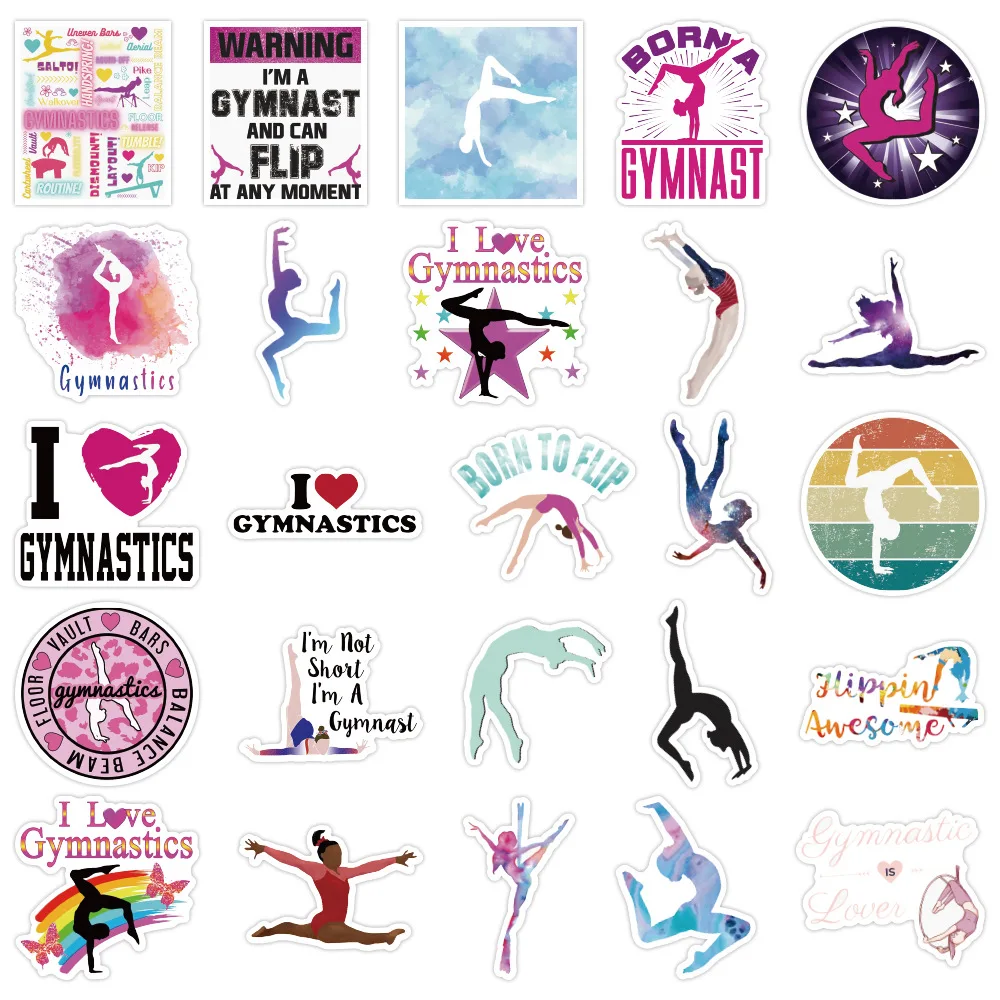 50/100Pcs New Gymnastics Art Sports Graffiti Stickers Luggage Laptop Motorcycle PVC Waterproof Car Stickers Aesthetic