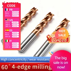 Fresas de carburo HRC60, fresa de acero de tungsteno de 4 flautas, Herramientas Cnc, 1mm, 3mm, 5mm, 8mm, 10mm, 12mm, 16mm, 20mm